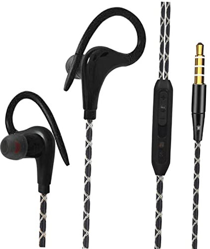 Courtieyeardceastea Auriculares deportivos con cable jack de 3,5 mm con gancho sobre la oreja para correr, gimnasio, color negro, 1,2 m