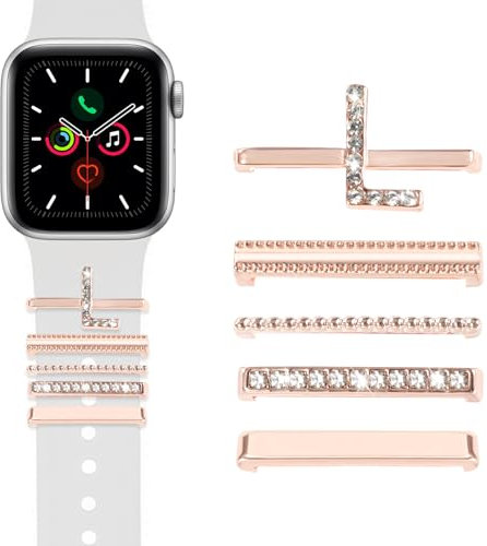 MWOOT 5 Stück Armband Charm Kompatibel mit Apple Watch Series 10 9 8 7 6 5 4 3 2 1 SE Band, Dekorative Ringe und Schlaufen (ohne Armband), Buchstabe L