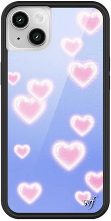 Wildflower, Hülle kompatibel mit Apple iPhone 13/14, schwarzer Schutzrand, zertifiziert für Stürze aus bis zu 120 cm H, frauengeführtes Kleinunternehmen, Dreamy Hearts, blau und pink