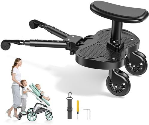 Buggy Board mit Sitz, Trittbrett für Kinderwagen Universal für Kinder von 2-6 Jahren, Flexible Anpassung Buggy Board, Kompatibel mit den Meisten Kinderwagen, Bearing 25KG