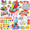 Joellfuner 70 Stück Knete Dough Set, Knete Zubehör Kinder, Knete Eismaschine Nudelmaschine Burgermaschine, Spielzeugküche Spielkasse, Spielgeld, mit 18 Dosen Knete, Spielzeug Geschenk Knete ab 3 Jahre