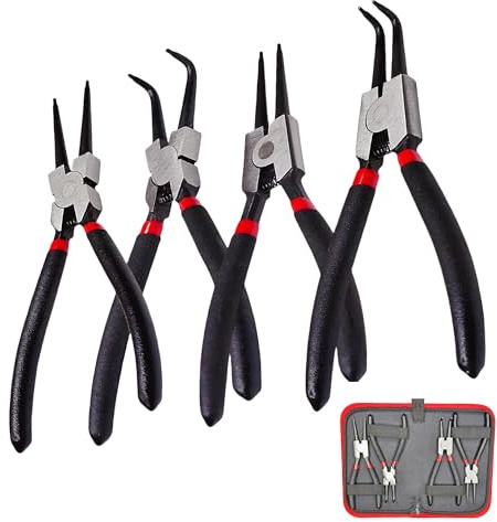 Winyxleng 7” Snap Ring Pliers Set 4PC, Internal/External Circlip Pliers with Straight+Bent Jaws, Heavy Duty C Clamp Pliers & C Clip Removal Tool for Automotive Tools Professional Mechanics