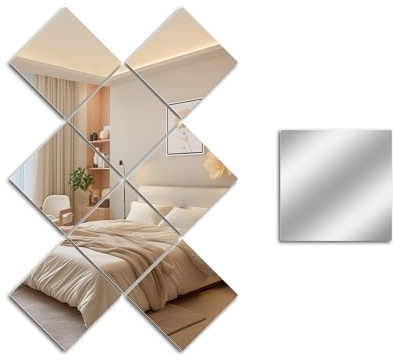 Snowdool Klebespiegel 29x29cm 8 Stück, Selbstklebend Glas für Schranktür | 2mm HD Gehärtetes Glas, Polierte Sicherheitskanten, Ohne Bohren, Langlebig, für Badezimmer, Tür, Wohnzimmer, Kinderzimmer