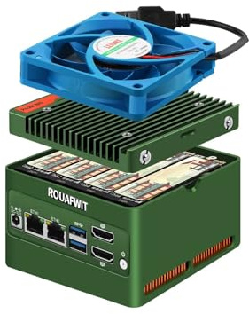 ROUAFWIT 4-Bay NAS Pocket Mini PC X86-P6, N355 (Upgraded N305) Micro Compputer, 2x 2.5GbE i226-v, Dual 4K Display, 2 USB3.2 10Gbps for Firewall Appliance, Barebone