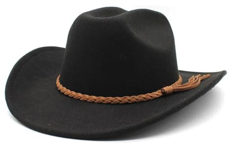 AAIXXIZAO Fedora Trilby Filzhut Hut Vintage Cowboy Hut Für Herren 8Cm Breite Krempe Jazz Hüte Panama Kirche Kappen 57-58Cm Schwarz