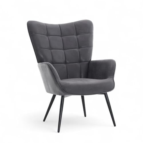 Stunning Chairs Grey Faux Leather Accent Chair with Wing Back and Tufted Back – Easy Faux Leather Armchair for Small Corner Nook, Living Room, Bedroom, Guest Room with Floor Protectors - OSUNA