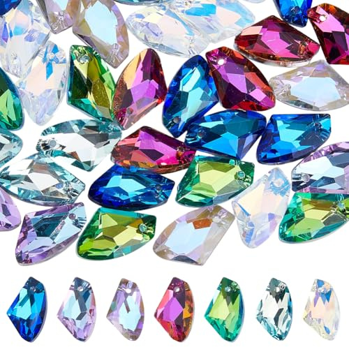 Hobbspring 48pcs Kristallglas Perlen AB Farbe Galvanisierte Abstandshalter Lose Perlen Polygon Tschechisch Facettierte Kristall Kronleuchter Tropfen Perle für Schmuck Halskette Ohrringe Herstellung