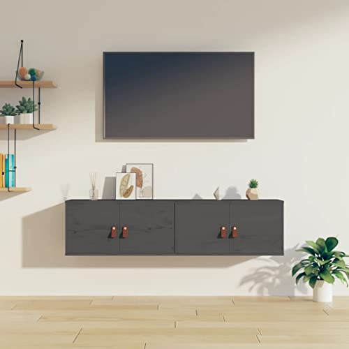 Mhdvray Wandregal Set 2er Grau 60x30x30 cm Massivholz Kiefer platzsparende Hängeschränke mit 60 kg Tragkraft Modernes Design für Wohnzimmer Küche Flur