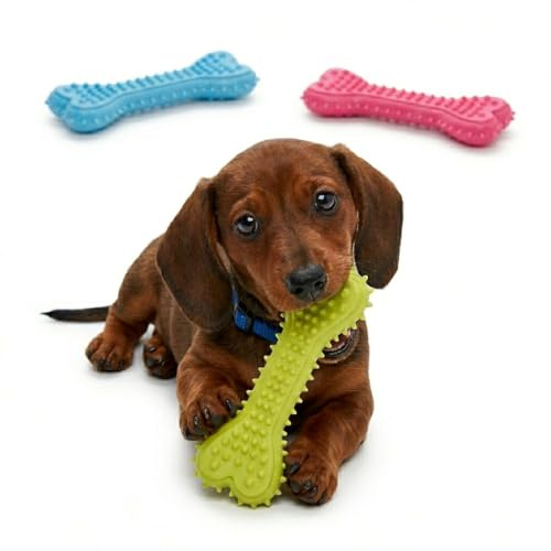Juguete para perros 3 Huesos de Silicona de 10cm para Cachorros - Juguete Mordedor con Textura de Pinchos, Limpieza Dental y Masaje de Encías, Ideal para Cachorros - Juguete para Perros Pequeños