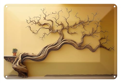 Wallario Blechschild Wandbild aus Metall Lebensbaum Skulptur - 20 x 30 cm in Premium-Qualität: Brillante Farben