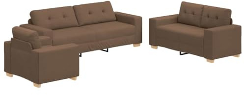mtlskopl 3-teiliges Sofa Set Braun, Wohnzimmer Couchgarnitur aus Leinen-Mischgewebe, bestehend aus 3-Sitzer, 2-Sitzer und Sessel, Modernes Design, Breite Armlehnen