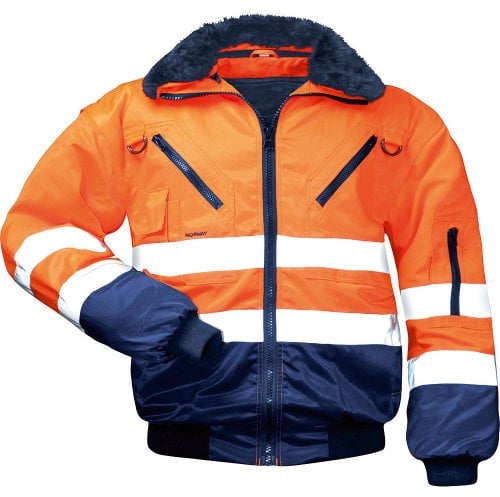 Warnschutz-Piloten-Jacke Arbeits-Jacke - EN 471 Klasse 3-4 in 1 Funktion - orange/marine - Größe: M