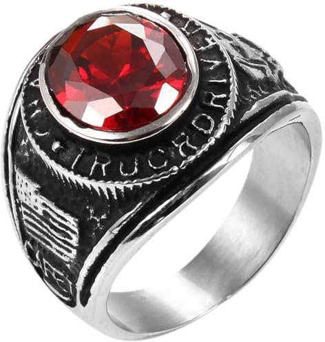 JewelryWe Schmuck Damen Harley Edelstahl-Ring mit einem roten Zirkonia, Biker, Hochzeit Engagement Band Größe 54 bis 67