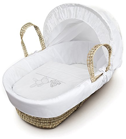 ELEGANT BABY White Teddy Wash Day Palm Moses Basket Bedding Set Dressing Cover and Hood Only with Padded Liner (Basket & Fittings not Included)