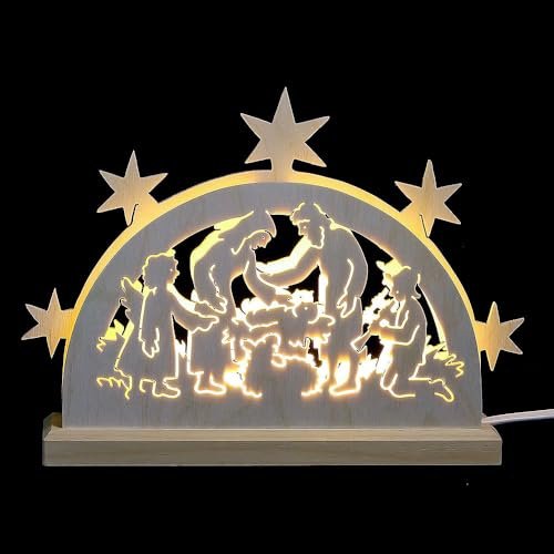 Mini LED Schwibbogen - Krippenmotiv - 23 x 15 x 4,5 cm - Original Erzgebirge Schwibbögen - Michael Müller