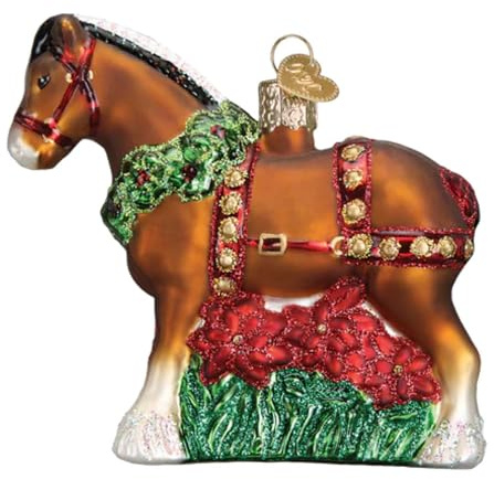 Old World Christmas Holiday Clydesdale Glass Blown Ornament for Christmas Tree, Handcrafted Holiday Decoration, Farm Animal Collection
