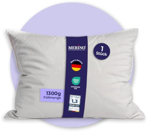 Merino-Betten Hochwertiges Kopfkissen 60x80 | Schlafkissen | Innenkissen mit verstepptem Bezug | Serie Wolke