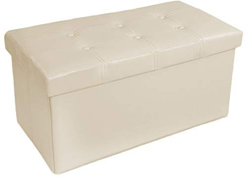 tectake® 80x40x40 cm Faltbarer Sitzhocker Aufbewahrungsbox Sitzwürfel mit Stauraum Kunstleder - Diverse Farben - (Beige | Nr. 401461)