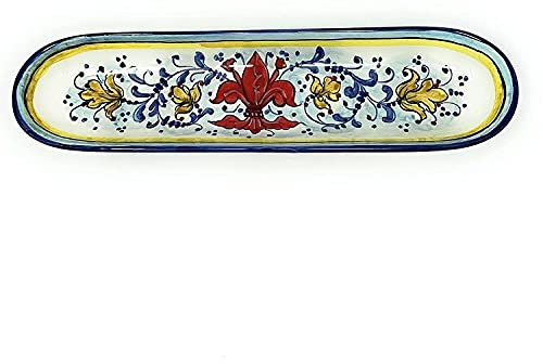 CERAMICHE D'ARTE PARRINI- künstlerische italienische Keramik, Tablett für Baguette, oder Vorspeisen dekorative lilie, handgemalt, hergestellt in Italien Toscana