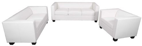 Mendler 3-2-1 Sofagarnitur Couchgarnitur Loungesofa Lille - Kunstleder, weiß
