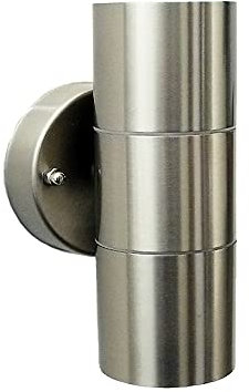 Dapo® Hochwertige Edelstahl-Außen-Wand-Leuchte-Lampe Bornholm Up-/Down-Light, Fassung 2x GU10, je max. 35 W, H: 16,5cm D: 6cm, Halterung D: 8,5cm,I P44, Eingangs-Balkon-Terrassen-Leuchte-Lampe