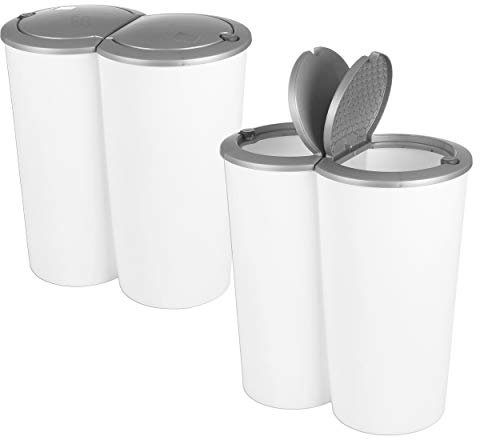 Circular White Duo Bin with Grey Lid 2X 25L