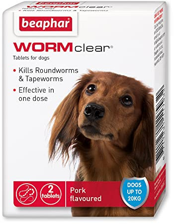 Beaphar - WORMclear® Tablets for Dogs up to 20kg - 2 Tablets - Kills All Common UK Intestinal Worms (Roundworms & Tapeworms) - Vet Strength Wormer - Pork-Flavoured - For dogs over 2 weeks old & 3kg
