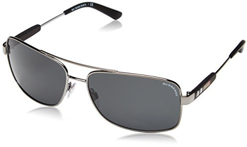 Burberry Herren BE 3074 Rechteckig Sonnenbrille, 100387, Gunmetal, Gray