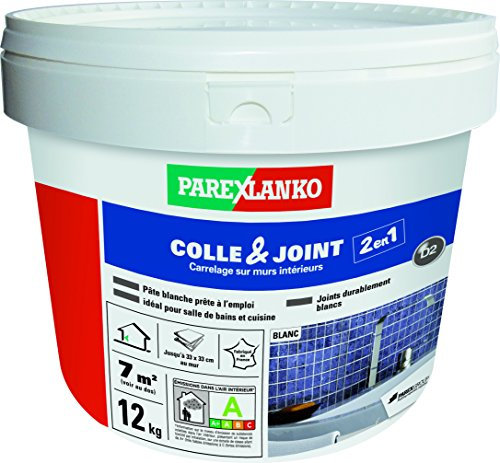 Parexlanko - Colle carrelage et joint en pâte - Colle & Joint 2 en 1 - Blanc - Pour mur intérieur - Spécial pièces humides - Prête à l’emploi - 12kg