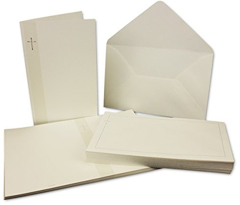 100-teiliges Trauerkarten-Set mit silbernem Kreuz, DIN B6+ - 50 Trauer-Faltkarten & 50 Trauer-Umschläge - Ideal zum Bedrucken