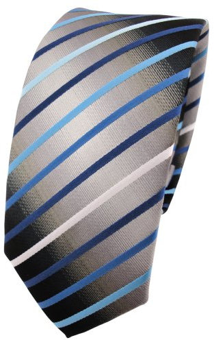 TigerTie Schmale Krawatte türkis blau silber grau weiß schwarz gestreift - Schlips Binder Tie