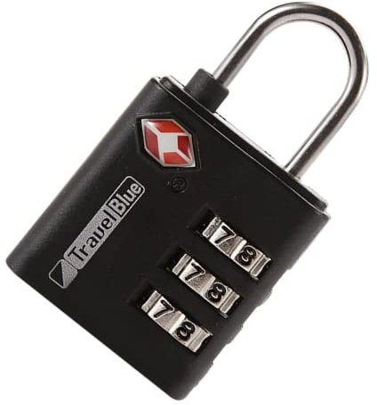 Travel Blue TSA Approved Schloss mit Zahlencode - Classic Zahlenschloss Vorhängeschloss, Vorhängeschloss mit Zahlencode, 3-Dial Kombinationsschloss für Sicherheit, Metall-Zinklegierung (schwarz)