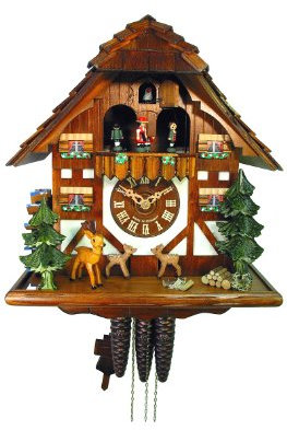August Schwer Kuckucksuhr Hüpfende Rehe