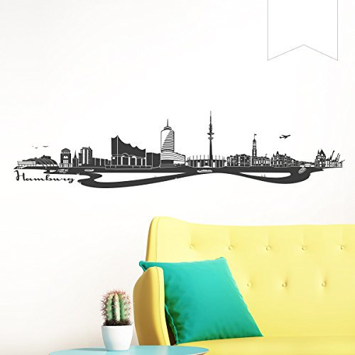 WANDKINGS Wandtattoo Skyline Hamburg (mit Sehenswürdigkeiten und Wahrzeichen der Stadt) 120 x 28 cm weiß - erhältlich in 33 Farben