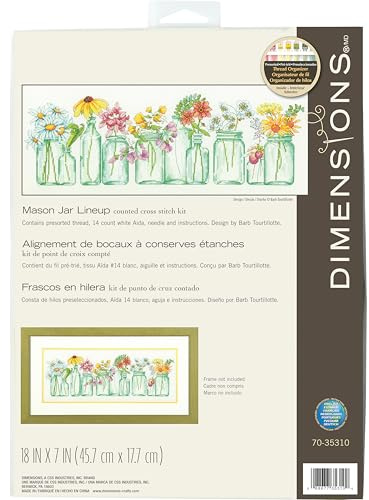 Dimensions - Counted Cross Stitch Kit - Mason Jar Lineup - 70-35310 - Arts and Crafts for Adults - 14 Count Aida - 18 x 7 inch