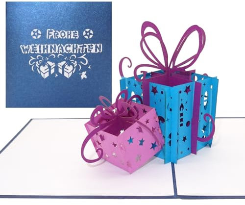 3D Weihnachtskarte Geschenke - Frohe Weihnachten, Pop Up Karte mit Umschlag als Weihnachtskarten, Geschenkgutschein & Verpackung für ein Geldgeschenk