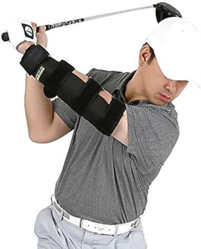Weighted Elbow Brace - Allenatore di swing da golf per la rotazione delle spalle e il braccio dritto che aumenta la forza del momento d'inerzia (rigido, brevettato negli Stati Uniti)