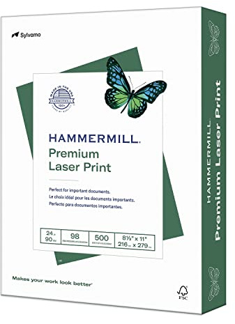 Hammermill Printer Paper, Premium Laser Print 24 lb, 8.5 x 11-1 Ream (500 Sheets) - 98 Bright, Made in the USA, 104604R