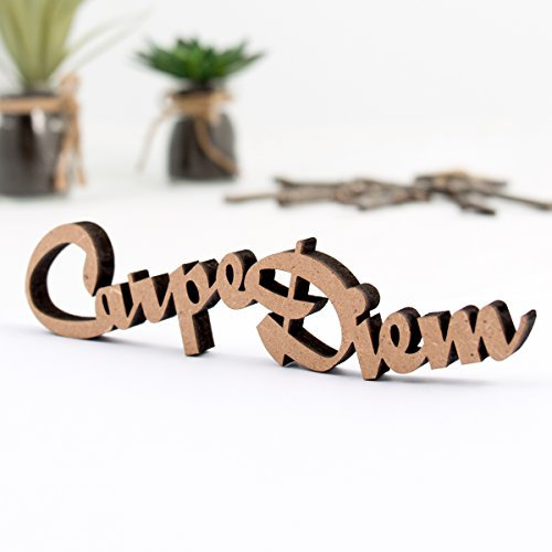 KLEINLAUT 3D-Schriftzug Carpe Diem in Größe: 10 x 2,3 cm - Dekobuchstaben - 32 Farben zur Wahl - Natur (Holz)