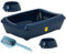 CAT CENTRE Dark Blue Large Deep Cat Litter Tray With Rim + Two 0.3L Bowls + Scoop Open Toilet Bundle for Cats & Kittens