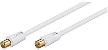 Goobay 67283 Antennenkabel (80 dB), 2x Geschirmt - Vergoldet, Koax-Stecker > Koax-Buchse (Vollständig Geschirmt), Weiß, , 2.50m Kabellänge