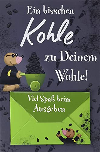 Perleberg Geldkarte Maulwurf mit Umschlag in gelb - hochwertige Geldkarten für Geldgeschenke mit niedlichem Motiv - schwarze Geldkarte inklusive Geldkuvert für besondere Anlässe 11,6 x 16,6cm