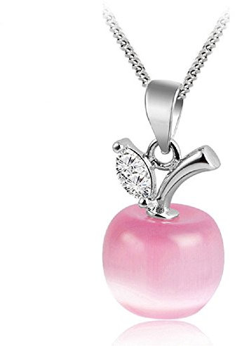 Crystalline Azuria Femme Collier avec Pendentif Pomme 18ct Plaqué Or Blanc avec Cristaux rose imitation d'oeil de chat en Zircone