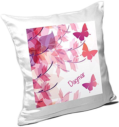 Eurofoto Kissen mit Namen Dagmar und schönem Motiv mit Schmetterlingen für Mädchen - Namenskissen personalisiert - Kuschelkissen - Schmusekissen