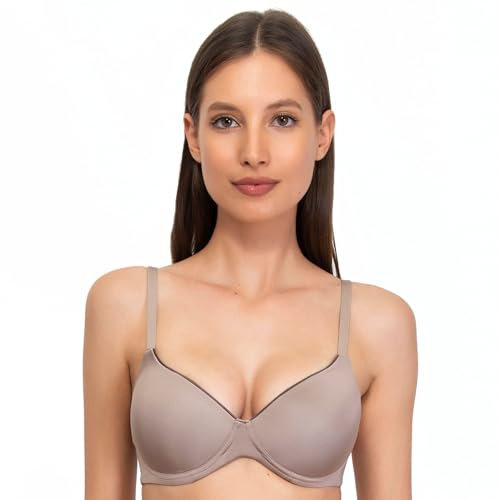 SÌèLEI, Reggiseno con Coppe Graduate, Realizzato in Morbida Microfibra, con Finiture Invisibili e Senza Ferretto, Designed in Italy, Color Stone, Taglia 5B