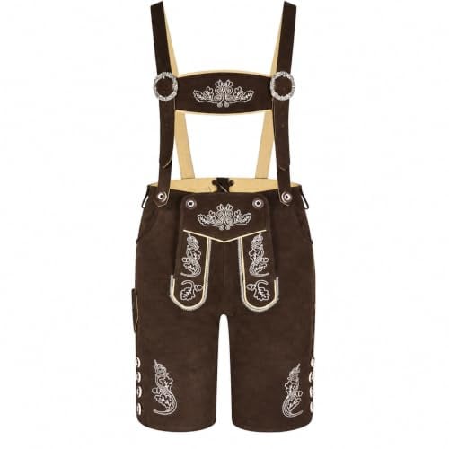 Trachten Herren Lederhose Kurz mit Träger Dunklebraun Gr.46-60 Trachtenlederhose-Trachtenlederhose (Kurz, 50, Dunkelbraun)