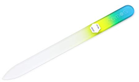 REMOS Lime à ongles en verre véritable avec deux côtés abrasifs- Bleu-Vert-Jaune