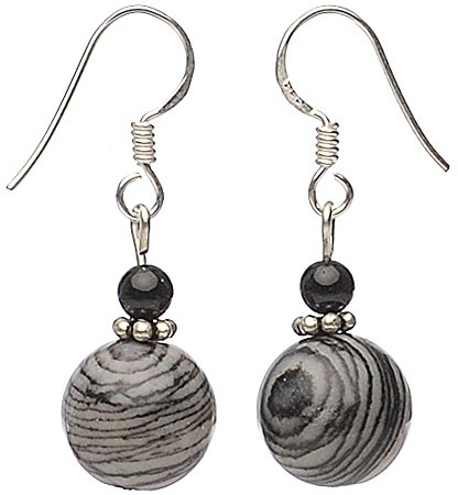 Ohrringe Ohrhänger aus Picasso-Jaspis & Onyx & 925er Silber schwarz grau Damen