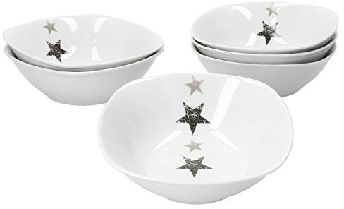 Van Well Stars Müslischale Weihnachten I 250 ml I 6-tlg. Set I Sternen Muster I Winterliche Gebäckschale in Weiß für Plätzchen, Nüsse, Pralinen I Christmas I Schüssel