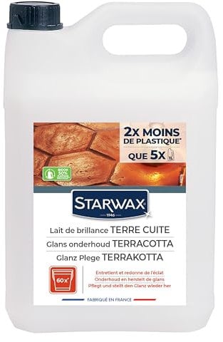 STARWAX Lait de Brillance pour Tomettes et Terres Cuites - 5L - Idéal pour Protéger et Faire Briller - Sans Rinçage - Non-Glissant - Sols Intérieurs en Tomettes et Terres Cuites